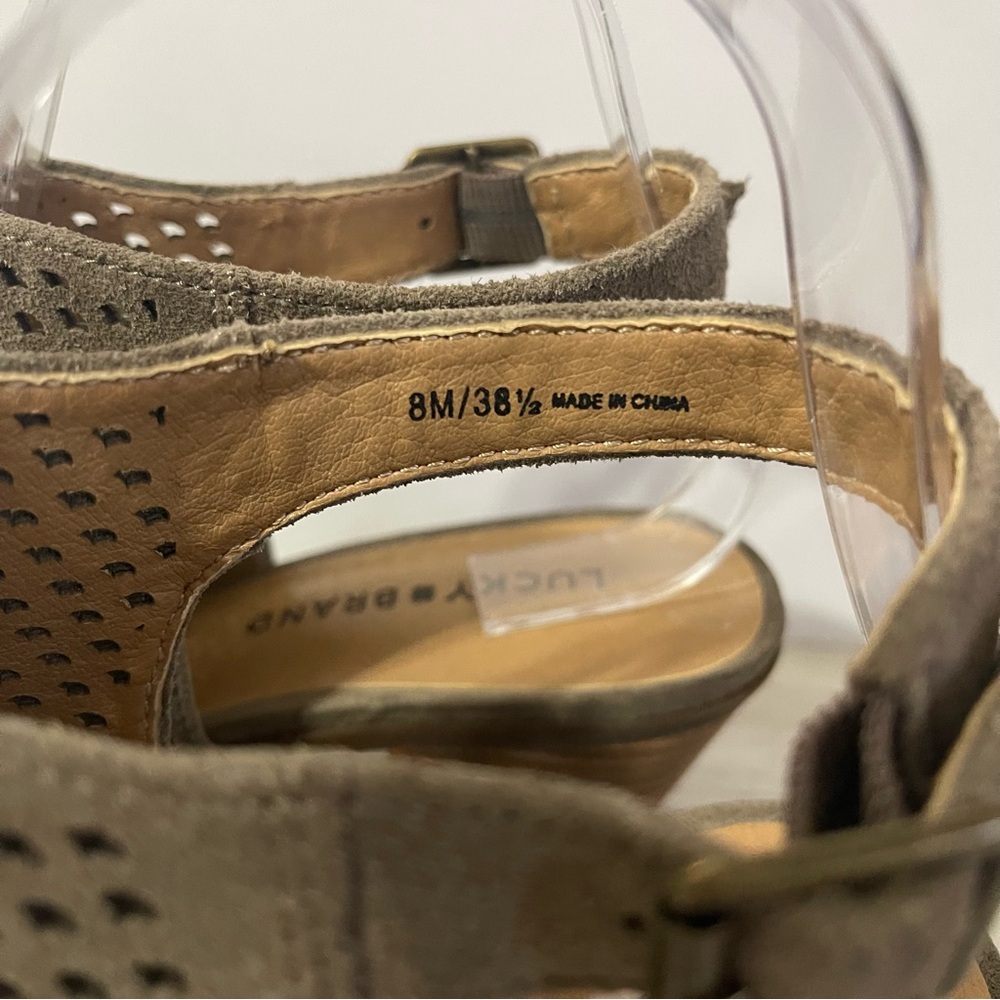 Lucky Brand LP-Bertel Women's 8M Grey Leather Heel Sandals Sling Back Shoes - Picture 2 of 8